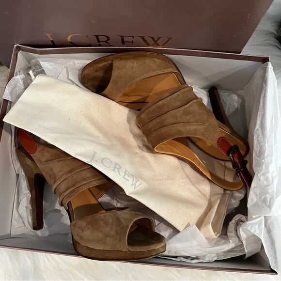 J. Crew Nicola Platform Suede Slingback Heels Toffee Sz 5.5 with box - Picture 7 of 16